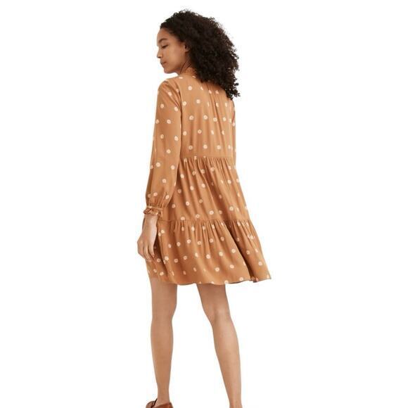 Madewell Women Small Tie-Neck Tiered Mini Dress in Bloom Dot Brown & White Flowy - Picture 4 of 17